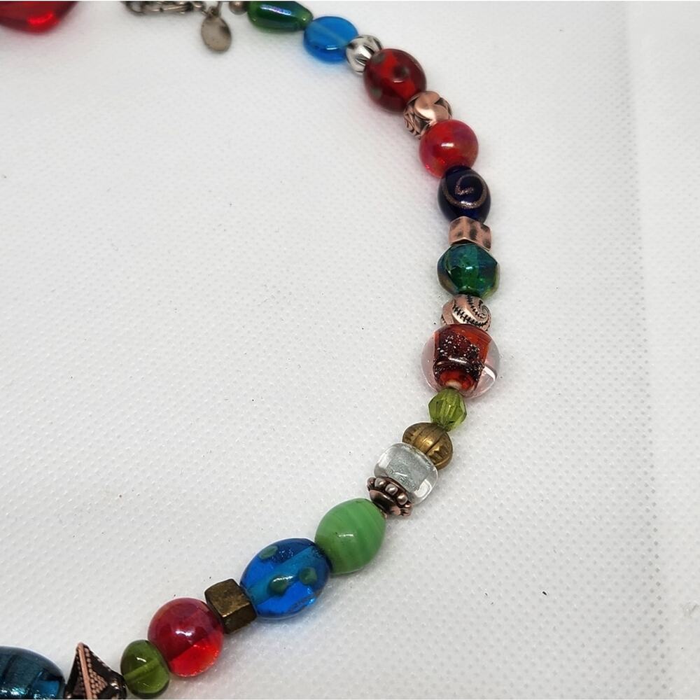 Chico's Multicolor Glass Bead Necklace 14" Boho Statement Choker Lobster - Picture 3 of 6